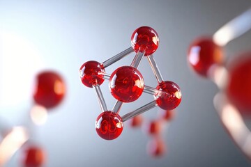 Aufkleber - Red Molecular Structure with Transparent Connectors in 3D Visual Representation of Science