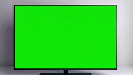 Aufkleber - this modern television displays a vibrant green screen suitable for chromakey activities in a studio