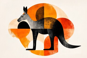 Aufkleber - A minimalist emblem featuring a kangaroo silhouette within a circle, styled in earthy tones and clean lines