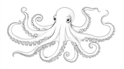 Wall Mural - detailed octopus illustration, black and white line art for coloring books and educational resources