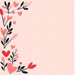 Poster - Pink valentine and flowers. Colorful floral design with hearts on a soft background.