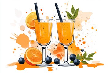 Poster - A simple graphic of a straw and a glass of juice, using bold shapes and bright, cheerful colors