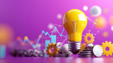 Aufkleber - Innovative lightbulb symbolizing creativity and ideas, surrounded by gears and charts, representing progress and technology