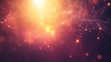 Poster - Golden Explosion of Light and Particles Abstract Background with Network Connection Effect.