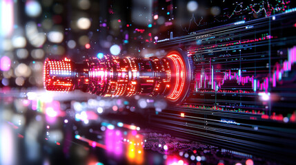 Aufkleber - captivating depiction of AI in finance, showcasing futuristic interface with vibrant colors and data visualizations. image highlights integration of technology in financial analysis