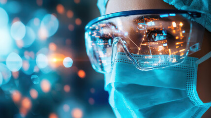 Poster - Advanced medical technology displayed through smart glasses, showcasing data visualization and innovation in healthcare. image captures focused expression, highlighting future of medicine