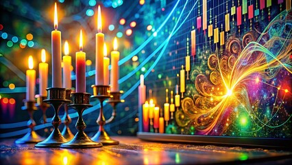 Poster - Surreal Candlestick Chart: Intricate Financial Patterns on Glowing Screen