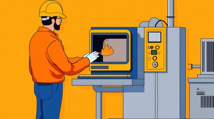 Poster - Industrial Worker Using Computer to Control Factory Machinery and Automation