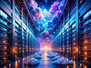 Poster - Surreal Cloud Data Center: Massive Server Room in a Dreamlike Landscape