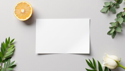 Fototapete - Flat lay of a business card with a paper texture background, simple and elegant design, no additional objects