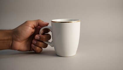 Aufkleber - Person’s hand holding a ceramic mug mockup with clean design and soft shadows against a distraction-free background with copy space
