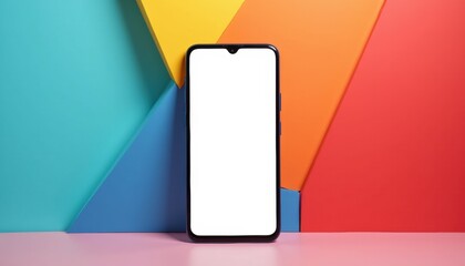 Fototapete - Smartphone mockup on vibrant background with focus on screen