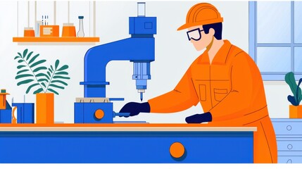 Poster - Industrial Worker Using Power Tool in Factory Workspace