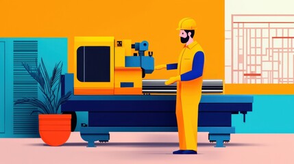 Poster - Skilled Mechanic Working on Industrial Machine in Modern Factory Workshop