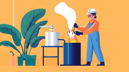 Poster - Skilled Blue collar Worker Repairing or Fixing Industrial Equipment in Factory or Workshop