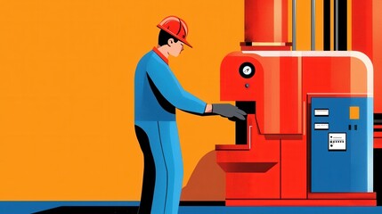 Poster - Blue collar worker operating industrial machinery in a factory setting