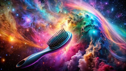 Poster - Surreal Hairbrush: Floating Electric Hairbrush in Vibrant Cosmic Dreamscape