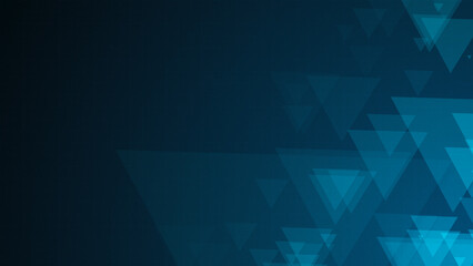 Poster - Blue triangle shapes are moving from the bottom right of a gradient grid abstract background, horizontal composition. Futuristic geometric background for graphic design.