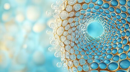 Poster - Abstract representation of cellular structure showcasing bubbles and light in a soft blue background