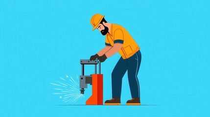 Poster - Professional Technician Grinding Metal Gear in a Workshop