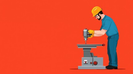 Poster - Male Industrial Worker Operating Drilling Machine in Factory Workshop