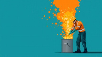 Poster - Powerful Explosion of Fire and Energy Erupting from Industrial Equipment in Workshop