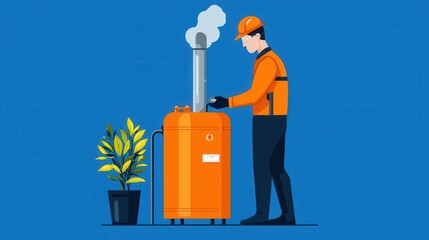 Poster - Construction worker repairing and maintaining industrial machinery and equipment on the worksite