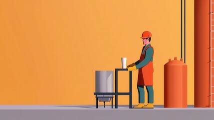 Poster - Construction Worker in Safety Gear Using Tools at Building Site