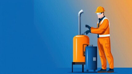 Poster - Skilled Mechanic Working on Industrial Machine Wearing Protective Uniform and Equipment