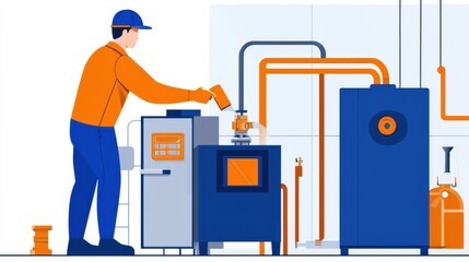 Poster - Industrial Worker Repairing Pipes and Gas Valves in Factory Workshop