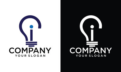 Aufkleber - Creative Light bulb lamp logo idea with letter IC, inspiration, creativity, innovation, energy logo design