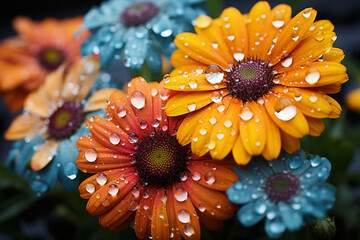 Wall Mural - artistic nature of dew on flowers captures beauty of intricate droplet patterns and harmonious relationship between water and plants