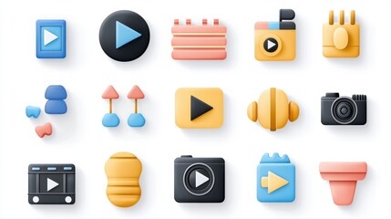 Poster - Multimedia Player Buttons and Controls in Modern Flat Design