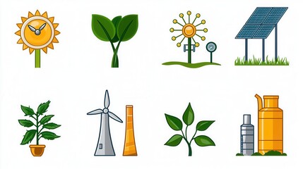 Poster - renewable energy and eco friendly landscape with solar panels and wind turbines