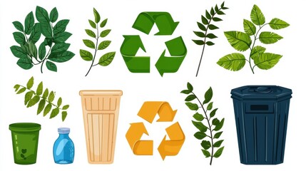 Poster - eco friendly recycling symbols and nature elements