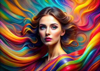 Poster - Vibrant Abstract Wave Portrait Background - Colorful Swirls & Curves