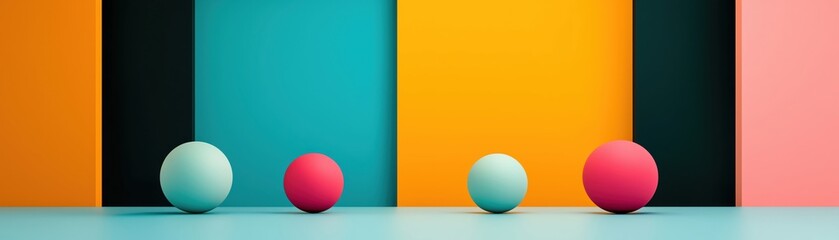 Poster - Colorful geometric spheres on a vibrant backdrop creating a modern abstract design.