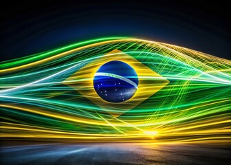 Poster - Vibrant Brazilian Flag Colors Long Exposure Light Trails Photography
