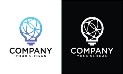 Aufkleber - Creative Modern Tech Bulb logo designs concept, Pixel Technology Bulb Idea logo template