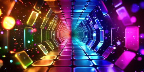 Poster - Colorful tunnel with many different colored squares