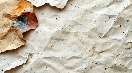 Aufkleber - Crumpled textured paper with colorful fragments and speckles, creating artistic background. Perfect for eco friendly designs and creative projects