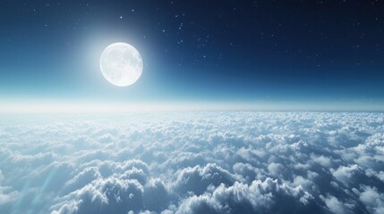 Wall Mural - Night Sky Above the Clouds: A Serene Full Moon Illuminates a Sea of Clouds