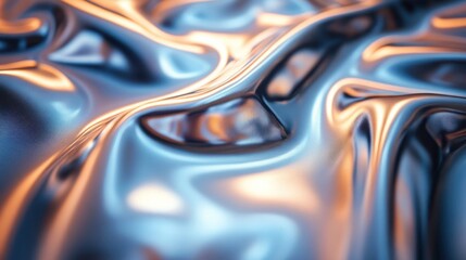 Poster - A close-up of flowing metallic fabric with dynamic reflections and textures.