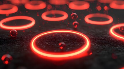 Poster - Glowing Red Rings and Spheres Abstract Background