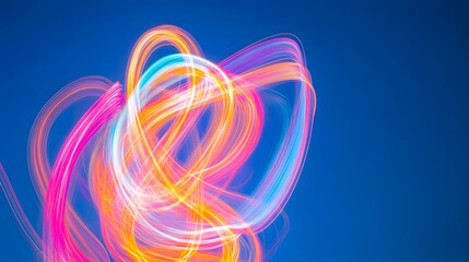 Poster - Abstract Colorful Light Trails Swirling Against Blue Sky