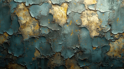 Poster - Vintage grunge texture wall with peeling paint and rust spots, showcasing distressed look that adds character to any interior space. Perfect for backgrounds or artistic projects