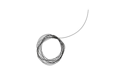 Scribble circle continuous single line drawing. Vector round sketch hand drawn scribble shape minimalist