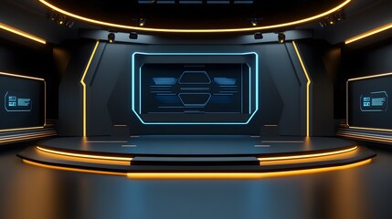 Poster - Futuristic Stage Design with Neon Lighting and Screen