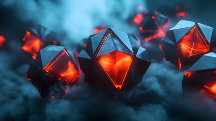 Poster - Glowing Dark Crystals Amidst Ethereal Smoke