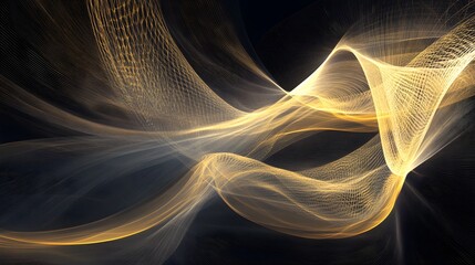 Poster - Golden and Gray Abstract Waves Flowing Dark Background